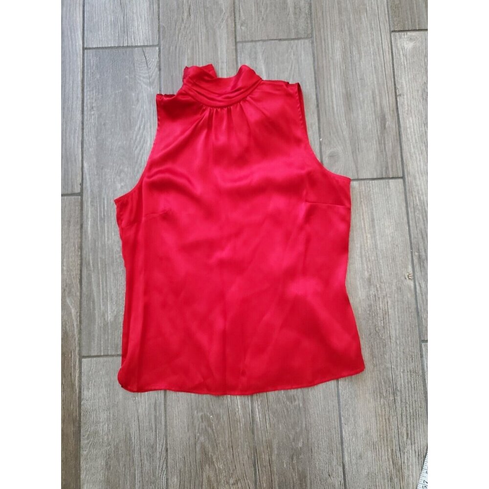 Sunny Leigh High Neck 100% Silk Sleeveless Red Blouse In Sz S